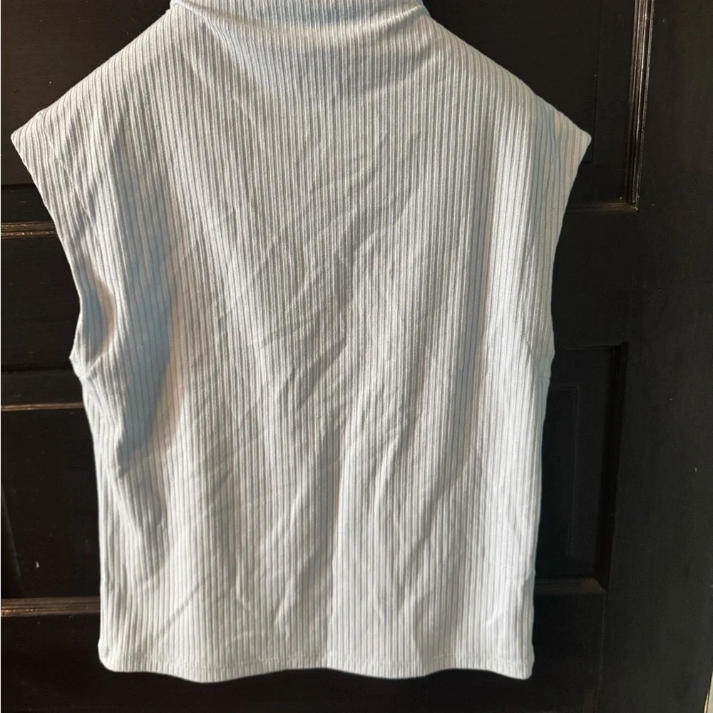 Ann Taylor Sleeveless Ribbed Mock Neck Tank - Light Blue - Picture 3 of 5